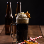 Beer Float topped with peanut brittle